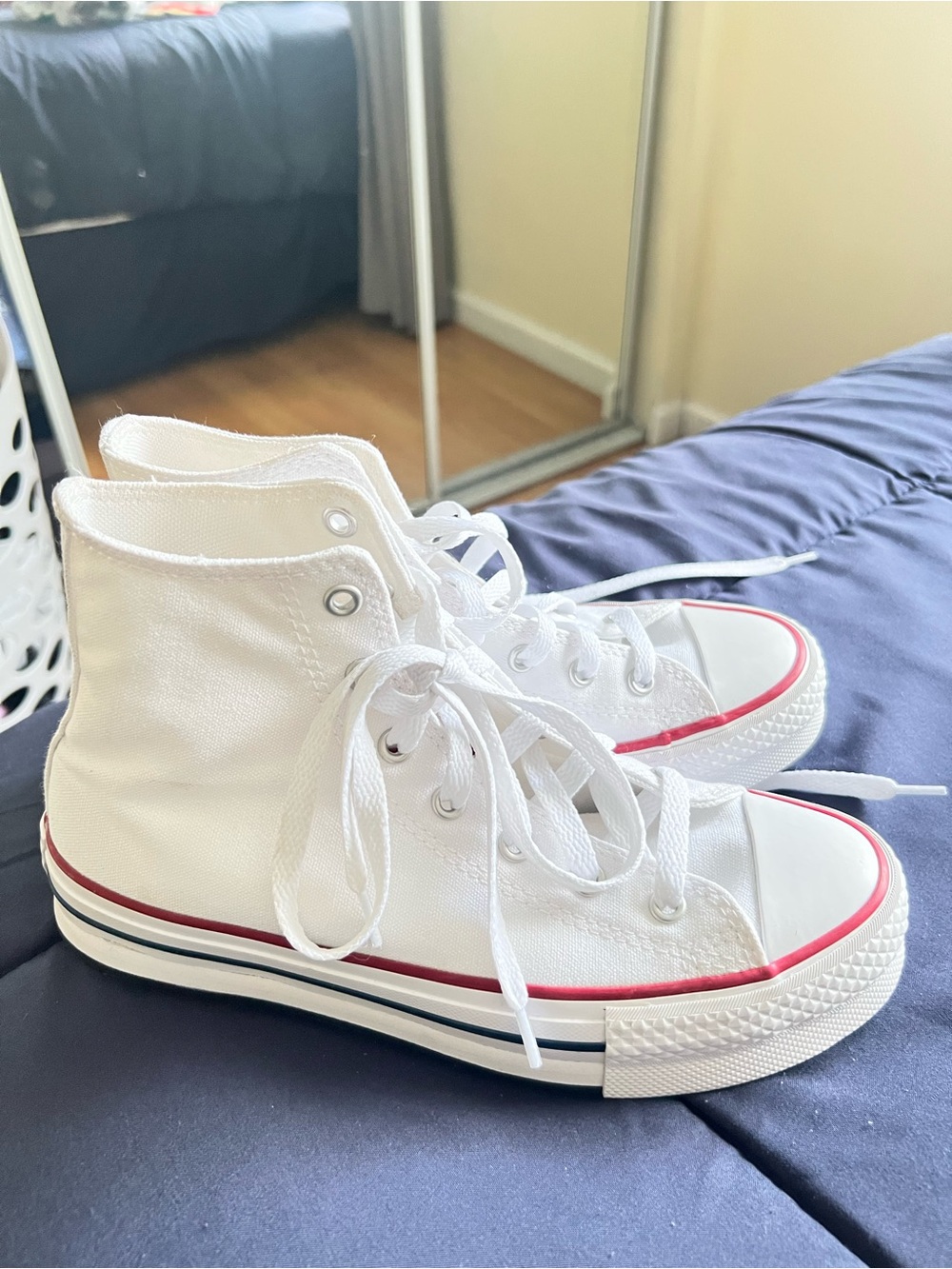 Converse White High-Top Canvas Sneakers with Navy Insole Logo